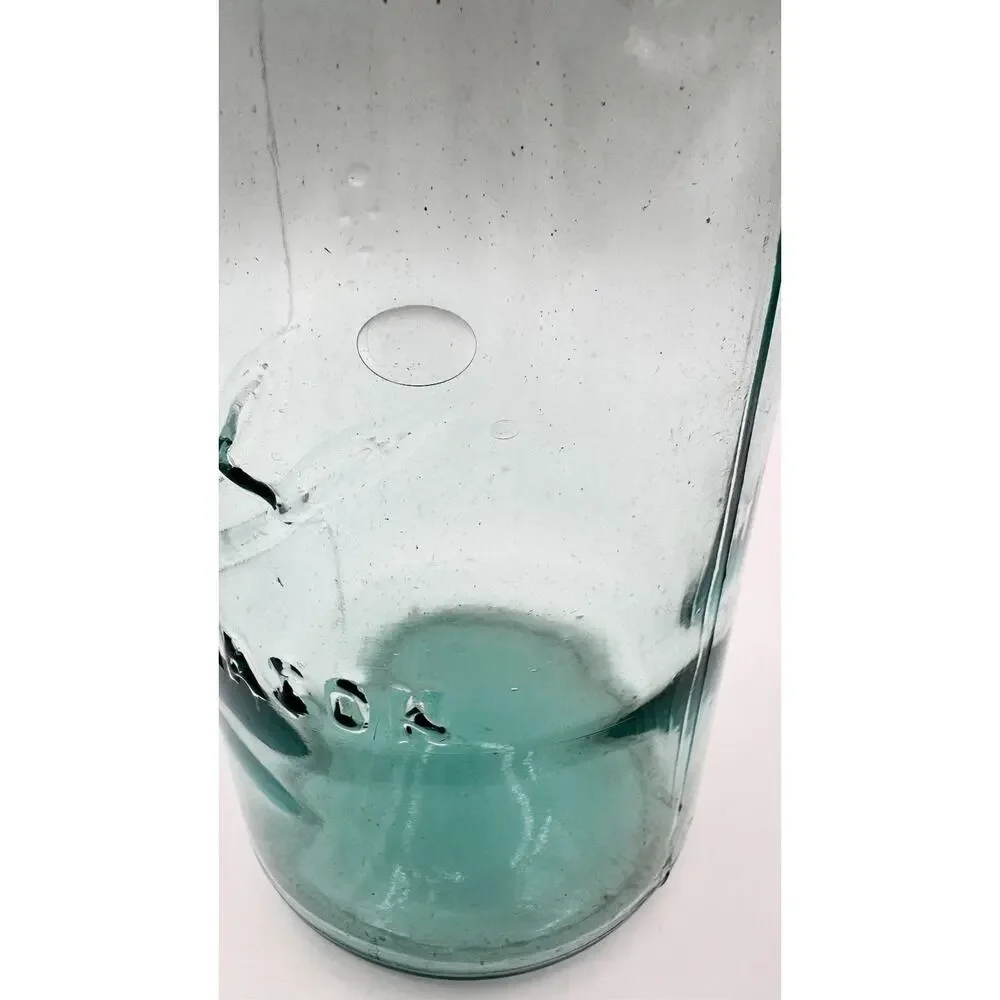 Vintage Ball Mason Jar Aqua Blue Glass Zinc Lid Early 1900s Lots of Bubbles RARE